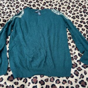 I.N.C. Women’s Cold Shoulder Dark Green Sweater with Rhinestone Accents